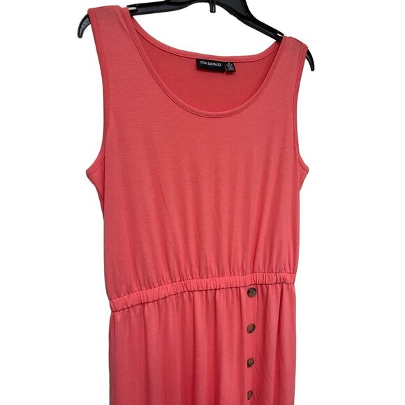 Nina Leonard Sleeveless Coral Maxi Dress Button‎ Accent Elastic Waist Medium - Picture 5 of 10